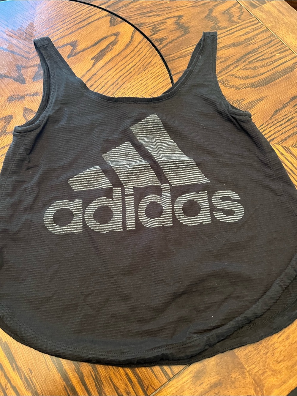 adidas Black Solid Logo Scoop Neck Sleeveless Pullover Tank Top Women’s XS # 759